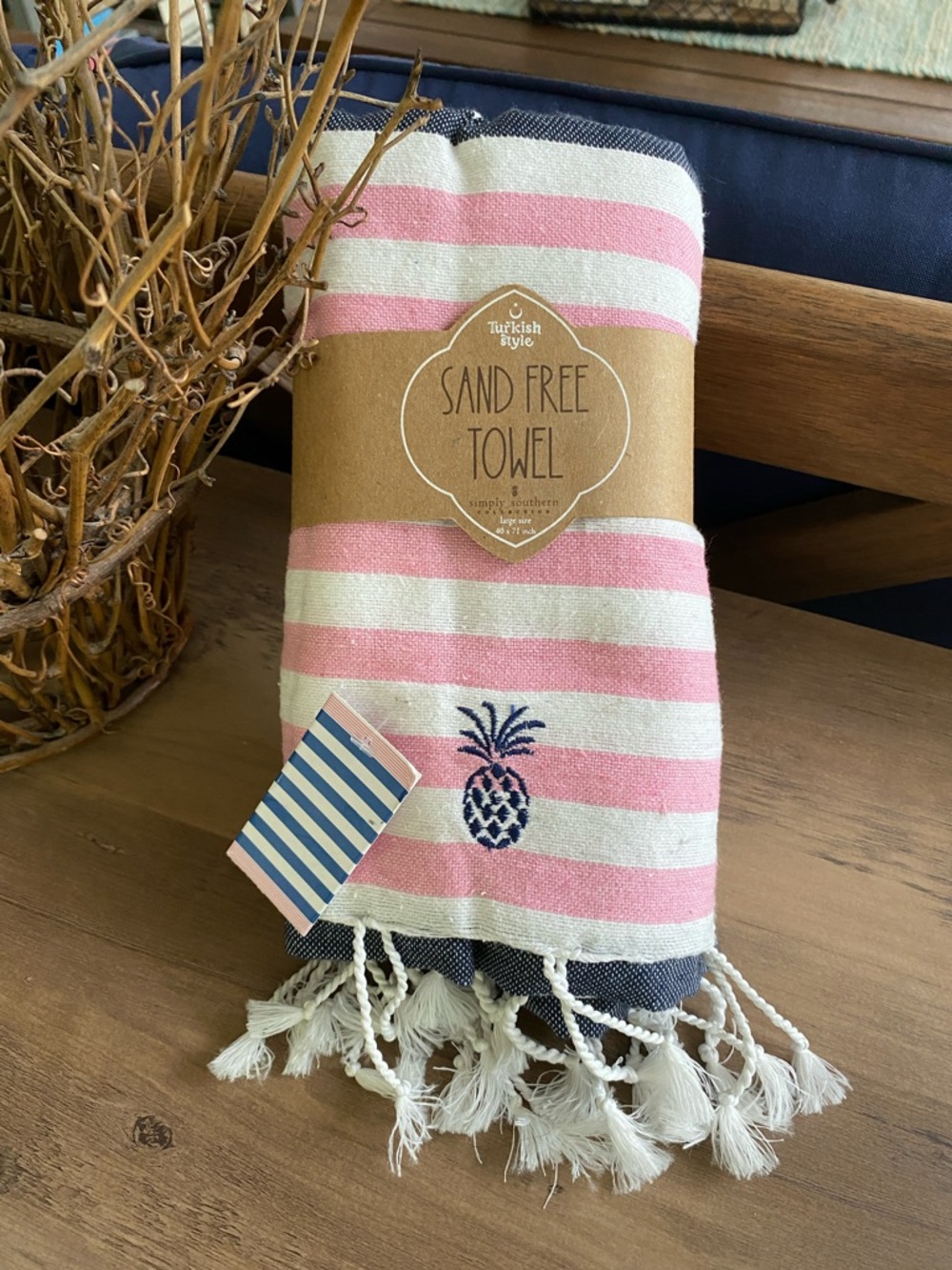 Simply Southern Pink & White Striped Sand Free Towel